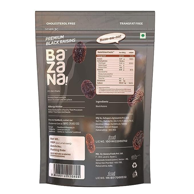 Bazana Premium Black Kismis Raisins - Dried Grapes Kishmish - 210g x 2 in Ziplock Pouch - Rich in Iron & Vitamin B view 2