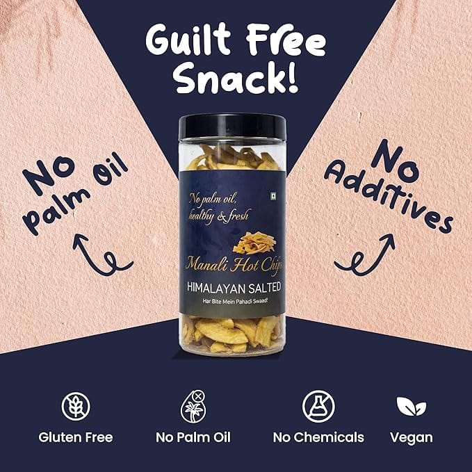 Manali Hot Chips Organic Himalayan Salted Banana Flavor 120g | Farm Fresh Thin & Crunchy Crispy Snack | No Palm Oil view 2