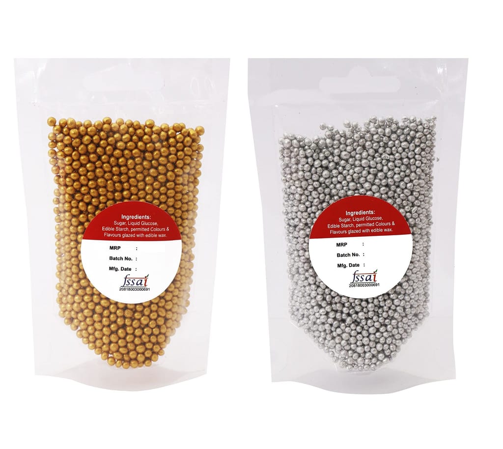 foodfrillz Silver Balls (50g) and Golden Balls (40g) for Cake Decor, Sugar Sprinkles, balls for cake view 2