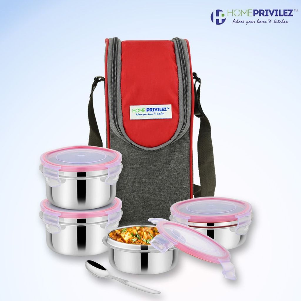 “Steel-Fresh” Stainless Steel Air Tight and Leak Proof Lunchbox -350mlx2 pcs, 250mlx1 pcs and 100mlx1 pcs(Set of 4) view 2