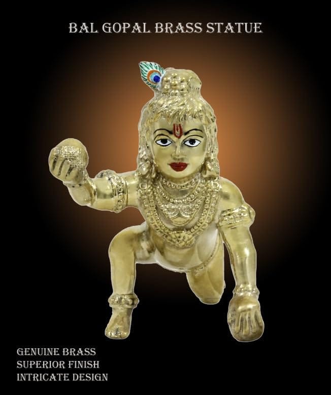 COPPERHOARD Brass Laddu Gopal Kanha Bal Krishna Lord Krishna Statue Idol for Home Temple Pooja Mandir view 2