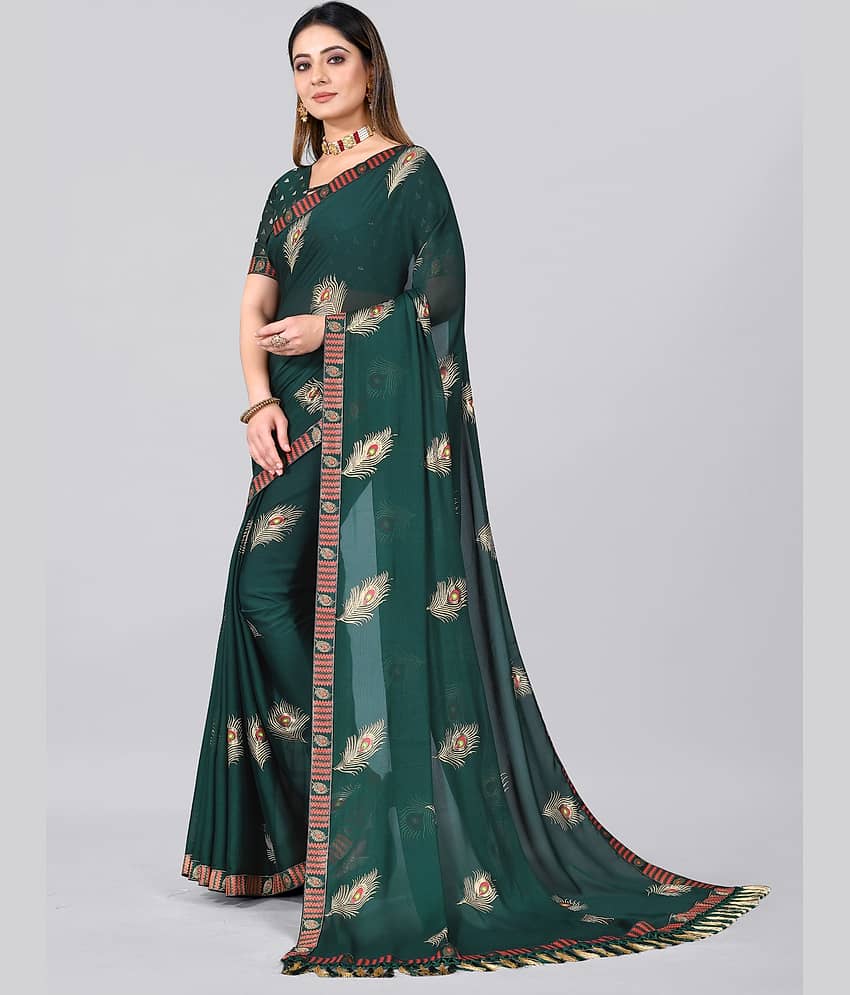Aardiva Georgette Printed Saree With Unstitched Blouse Piece ( Green ) view 2