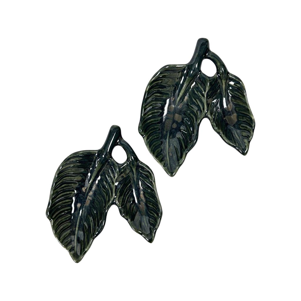 Ceramic Dining Glossy Emerald Green Leaf Shaped Ceramic Dip Bowls Set of 2 || Ketchup Bowls || Sauce Bowls || Chutney Bowls view 2