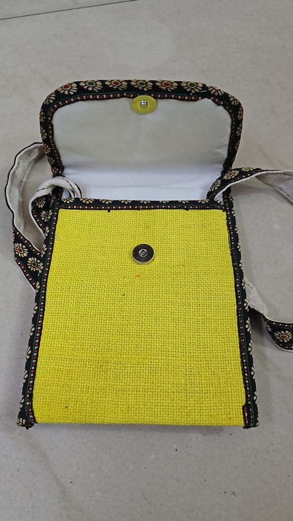Handmade Jute & Cotton Sling Bag ( Yellow ) view 2