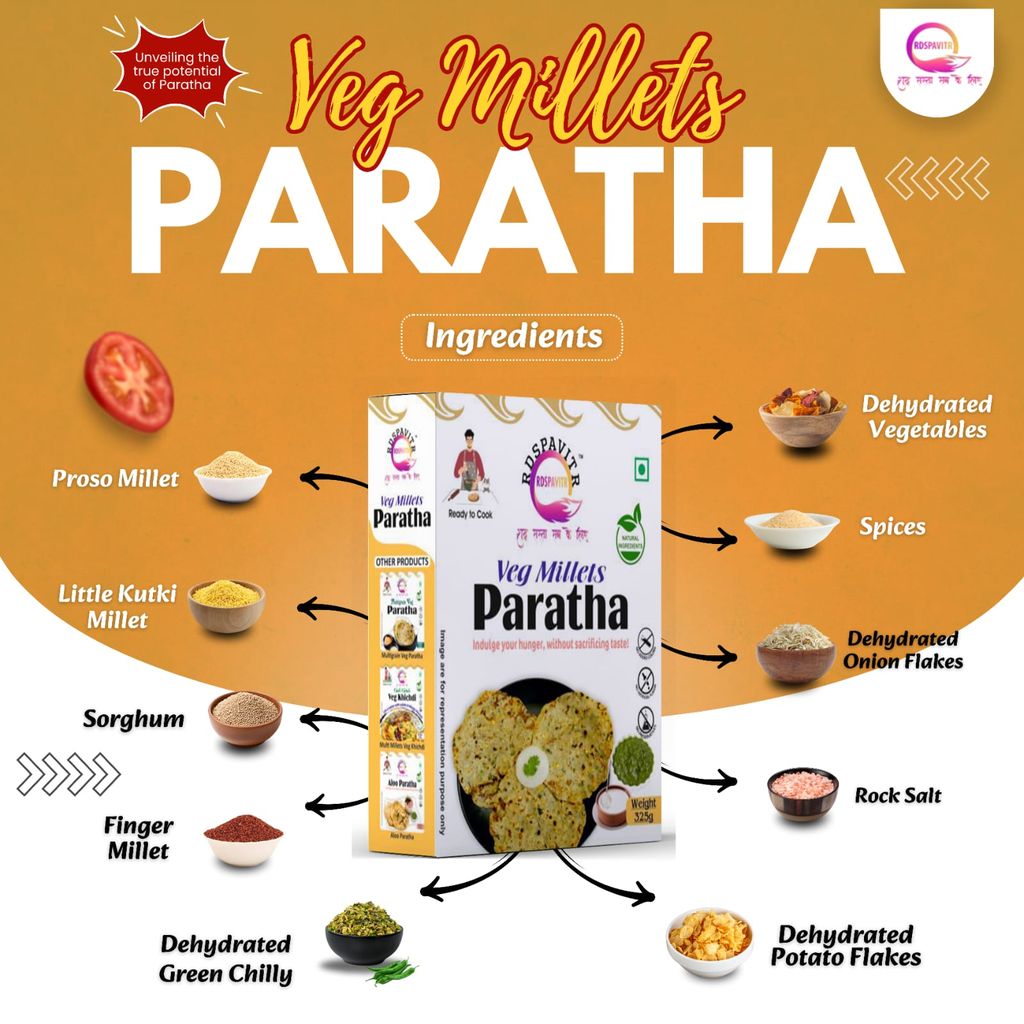 Wheat Free Veg Millets Paratha | Paratha Premix 300 Gm, Peanut Chutney 50g and Mix Pickle 50g | Ready To Cook | No Preservative | Made With Natural Ingredients view 2