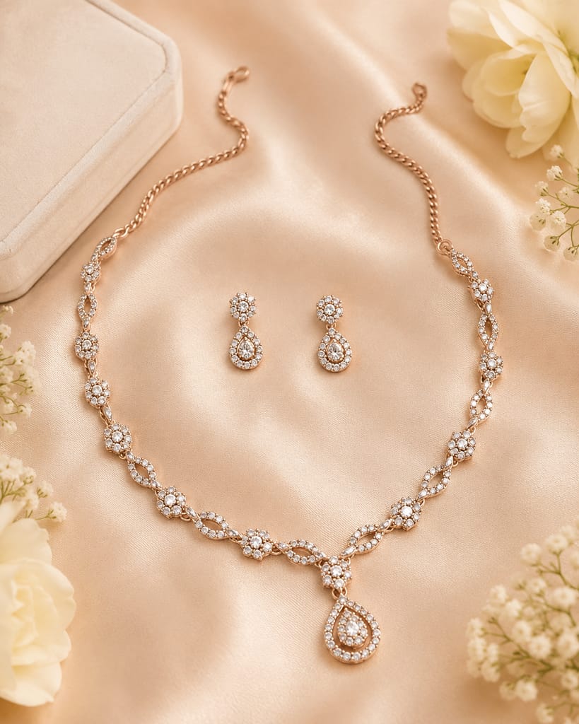 Rose Glow Crystal Pendant Necklace & Earrings Set view 2