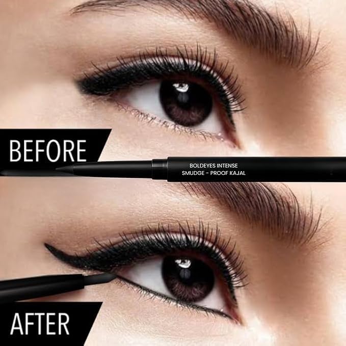 POPPIK BoldEyes Intense Kajal Black, Matte Finish, Smudge-Proof & Waterproof Eye Pencil with Vitamin E & Almond Oil, Long-Lasting, Cooling Effect, 0.3g view 2