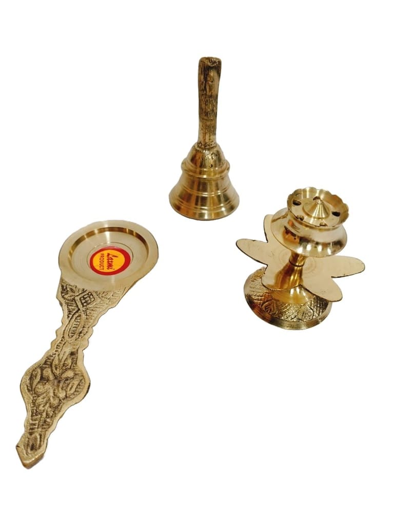 Brass pooja thali 3 piece set view 2