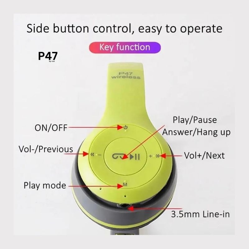 P47 Wireless Bluetooth Headphones, Deep Bass, Foldable Design, Built-in Mic, All-Day Comfort and Noise Isolation Color - Green view 2