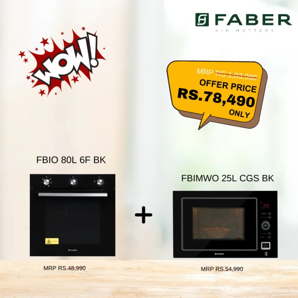 Faber Deals Combo Built - in - Oven (FBIO 80L 6F BK) & Built - in - Microwave (FBIMWO 25L CGS BK )