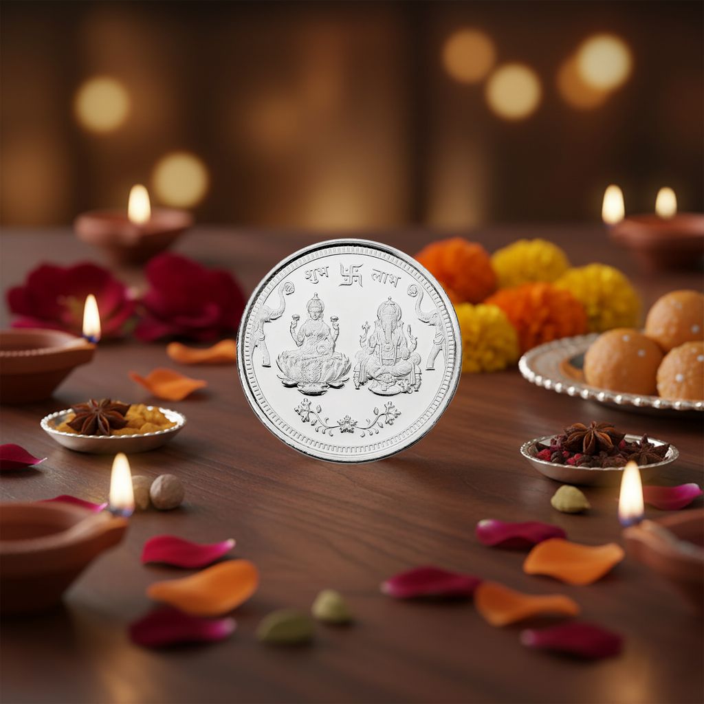 10g Fine Silver 999 Lakshmi Ganesh Coin | Pure Silver Religious Coin | Shubh Labh Design for Diwali पूजा & Gifting I Gift for Mother view 2
