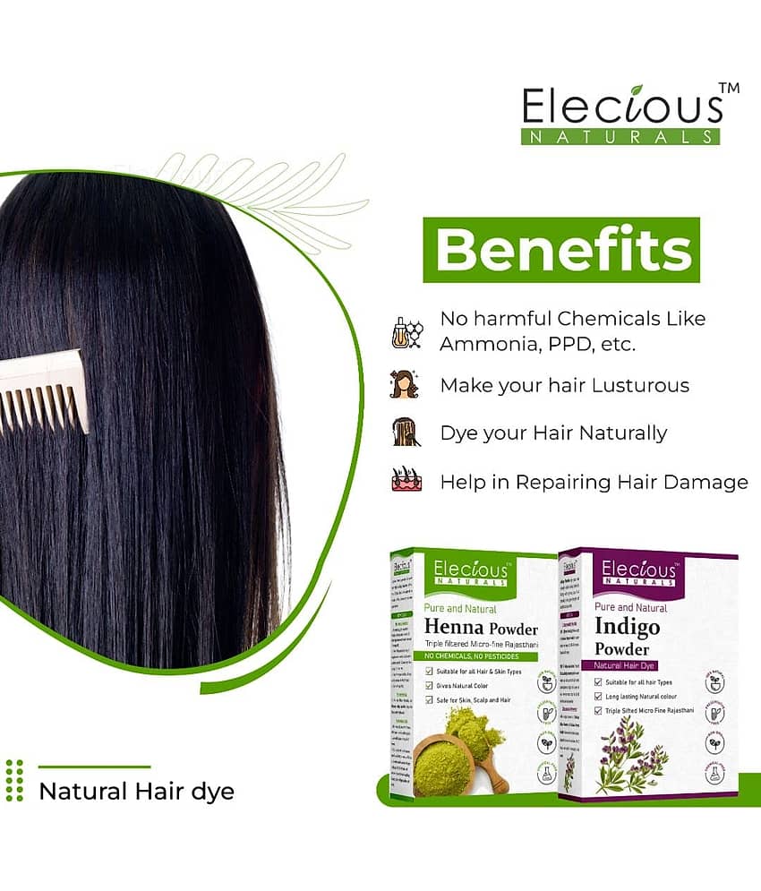 Elecious Naturals Indigo and Henna powder for Black Hair (200 grams each) | Natural Hair dye view 2