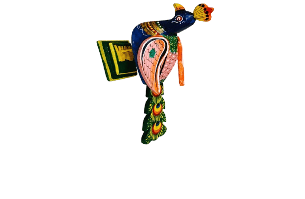Handcrafted Wooden Peacock Figurine - Indian Art Decor view 2
