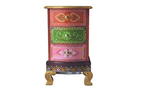 Wood To Cart® Modern Wooden Hand Painted 3 Drawer Bedside Office/Coffee Table for Living Room (Multicolour) view 2