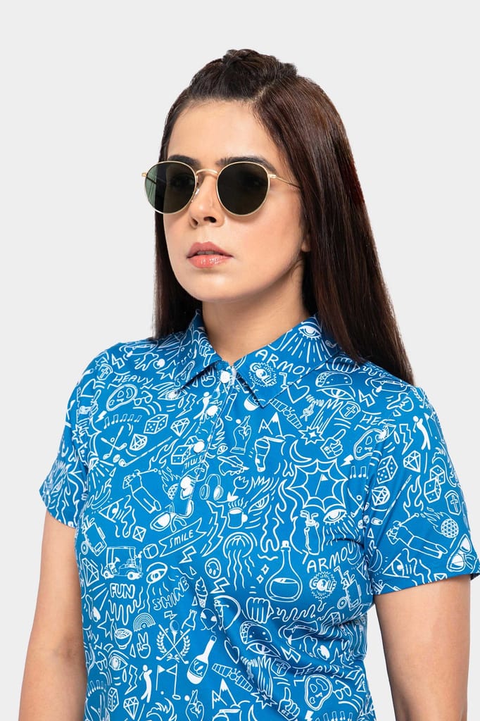 Blue Doodle Women AH Polo Shirt view 2