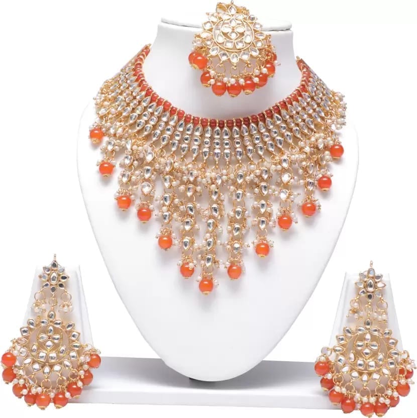 Swarajshop Alloy Gold-plated Orange Jewel Set (Pack of 1) view 2