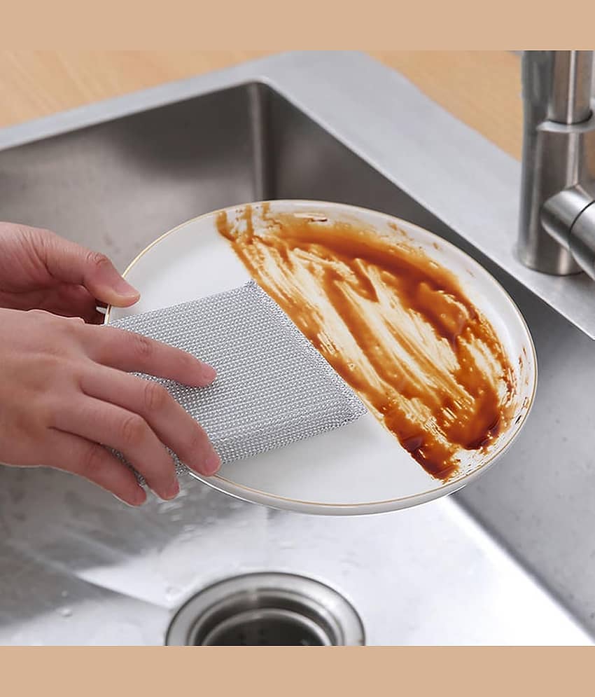 Bhavyta Silver Stainless Steel Dish Washing Scrubber Sponge Scrub pad ( Set of 4 ) view 2