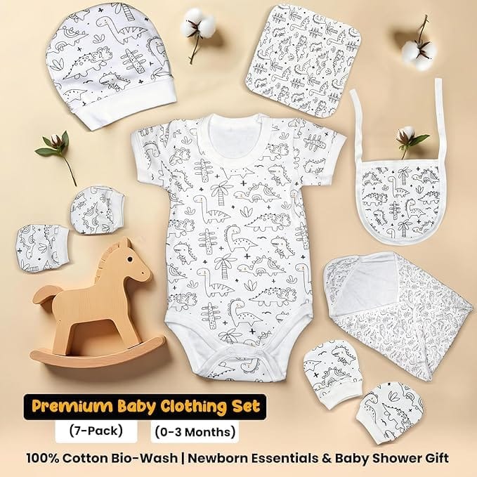 The Baby First Box Premium Baby Clothing Set (Pack of 7) - Ultra-Soft 100% Bio-Washed Cotton, Ready-to-Gift Box, Complete Newborn Essentials, Multicolor, 0-3 Months view 2