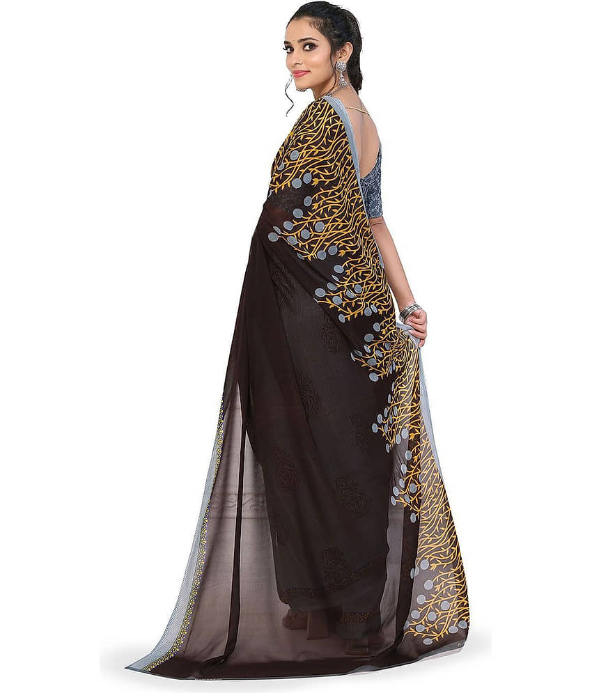 ANAND SAREES Georgette Printed Regular Saree With Unstitched Blouse Piece ( Brown ) view 2