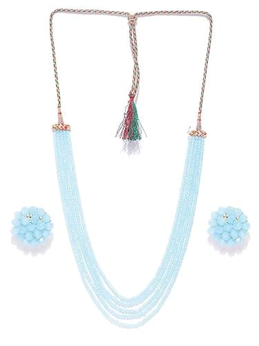 AV FASHION INDIA - Crystal Stone Beads 5 Layer Necklace set 16 Inch Long"Stunning Aqua Blue Crystal Beads Necklace Set with Earrings for Women" view 2