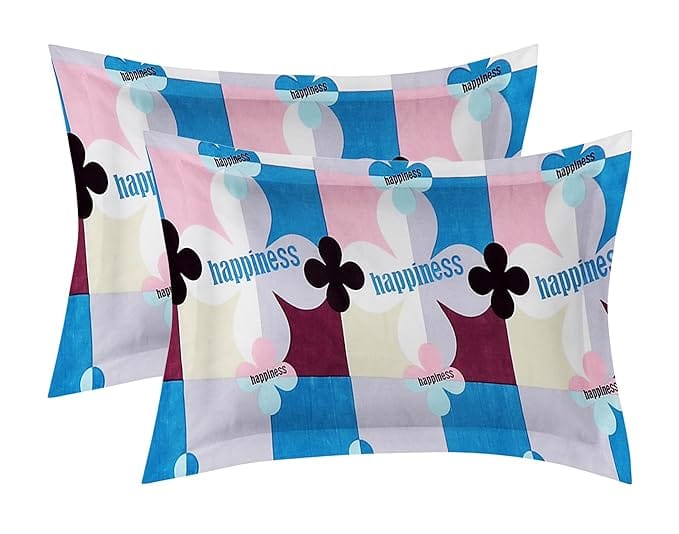 Happiness Printed Polyester Double Bedsheet with 2 Pillow Covers - Blue