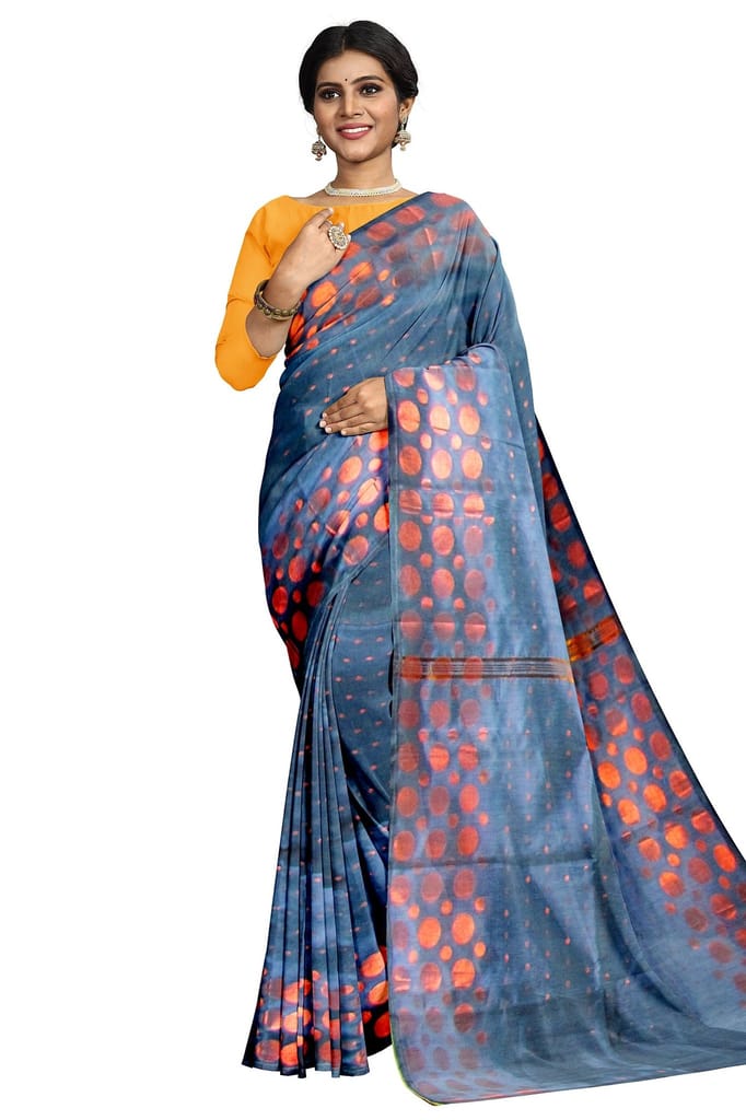 Handloom Cotton Saree On A Grey Base view 2