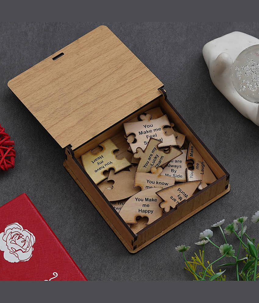 eCraftIndia Brown Valentine Puzzle Wooden Gift Set view 2