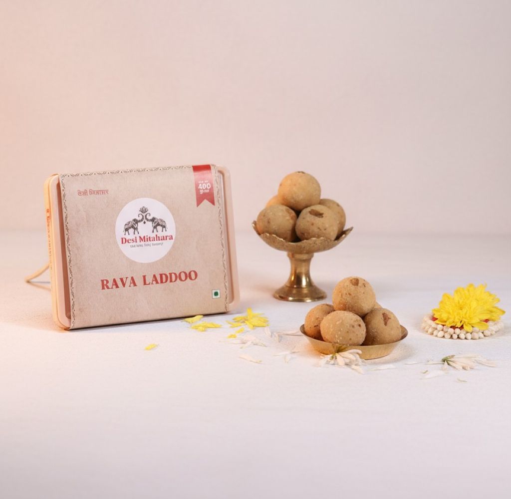 DESI MITAHARA's Rava Ladoo - Made with Rava, Caster Sugar & Cow Ghee - Traditional Indian Sweet - Healthy, Nutritious Snack - 480g Pack - No Artificial Colours - Suitable for All Ages