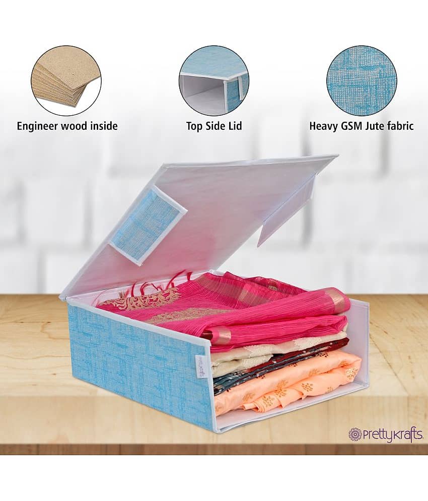 PRETTY KRAFTS Stackable Fabric Closet Storage Organizer Holder Box - Window and Lid, for Child/Kids Room, Nursery, Playroom - Jute Blue view 2