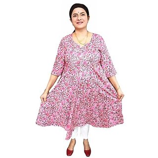 Prabha Apparels Women Printed Polyester A-line Kurti (Pink) view 2
