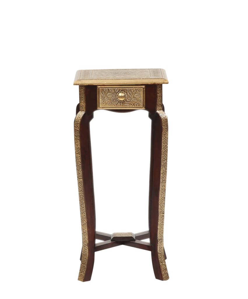 Wooden One Dwr Stool Brass Fited / Living Room / Bed room / Bed side / Side Table view 2