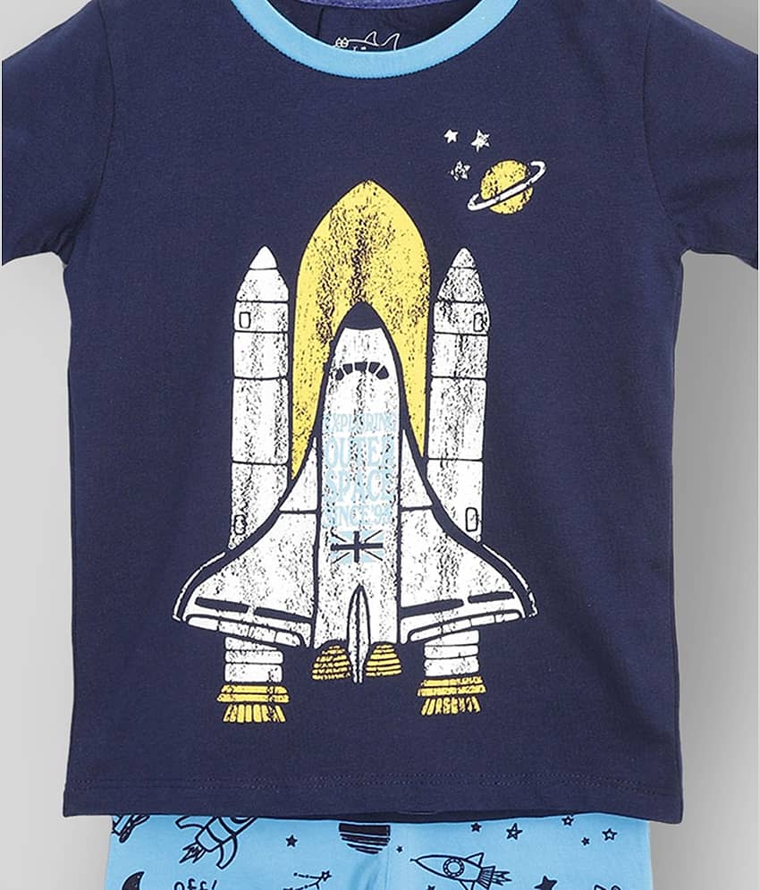 Lazy Shark Pack of 1 Boys Cotton Blend T-Shirt & Shorts Set ( Navy ) view 2