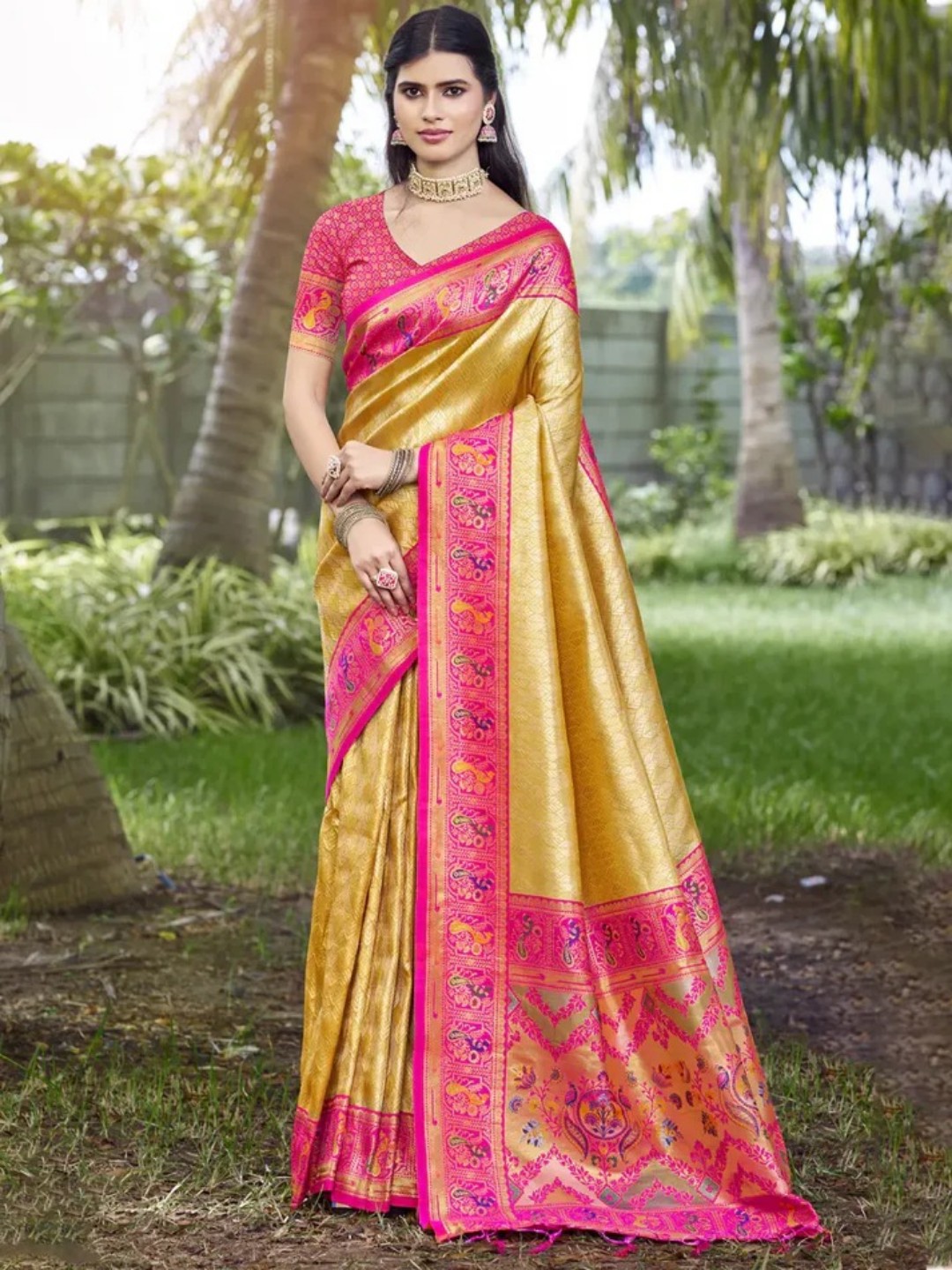 Yellow Silk Saree view 2