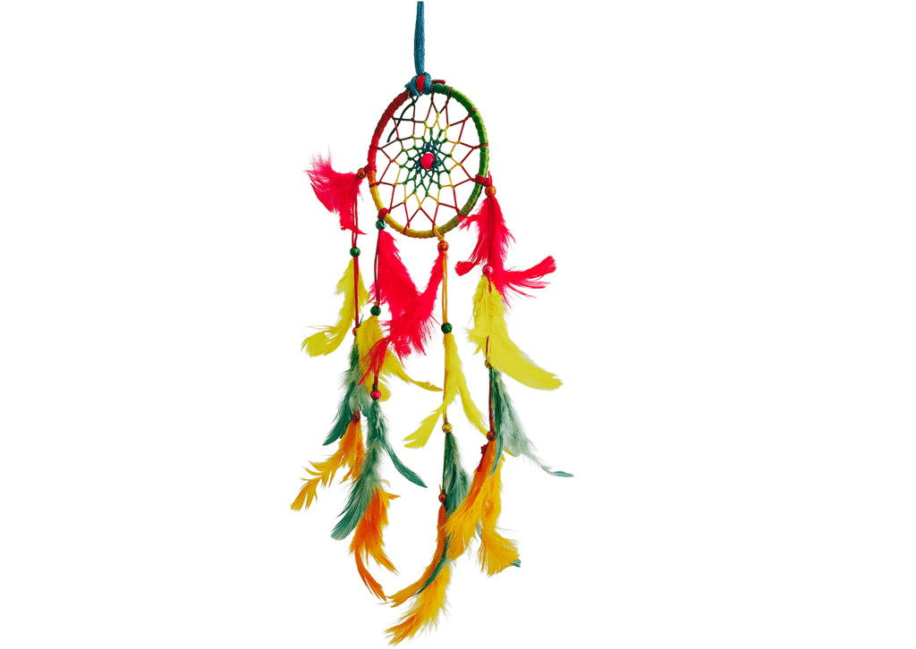 Colorful feathers - Dream Catcher Traditional Indian Dreamcatchers Wall Art For Bedrooms, Home Wall, Hanging Design. Size 3" (5 - Piece Set)