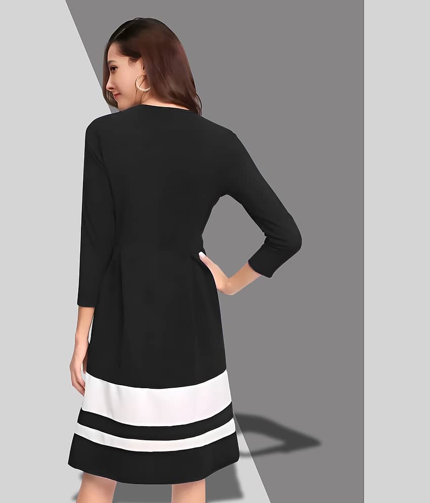 ZELZIS Women Crepe Colorblock A-line Dress ( Black ) view 2