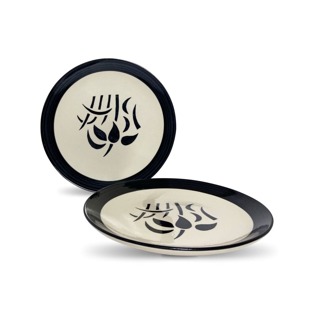 Ceramic Dining Black And Off-White Ceramic 10.2Inchs Dinner Plates Set of 2 view 2