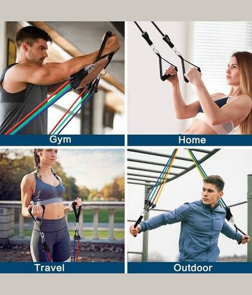 VARKAUS 11 Pcs Portable Fitness Exercise Bands with Handles, Training Tubes with Anchor and Ankle Straps for Resistance Training, Home Workout and Gym Fitness view 2
