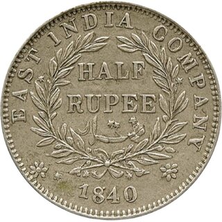 1840 British India Half Rupee Coin Queen Victoria Rare Collectible view 2