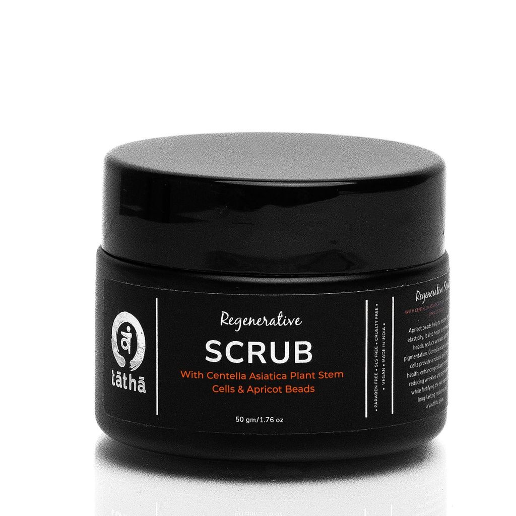 Tatha Regenerative Face Scrub With Centella Asiatica Plant Stem Cells & Apricot Beads | For Deep Exfoliation & Hydration, Tan Removal, Instant Brightening, Anti-Aging | Suitable for All Skin Types | For Men and Women | 50g