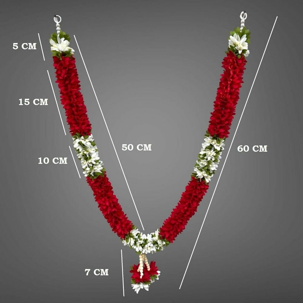 SHREE BALAJI ENTERPRISES Handmade Mala for Photo Frames and God Idols, Garland for Photos of Loved Ones, Traditional Mala for Ancestors and Pitra, Pooja Room | Red and White Color | Pack of 1 view 2