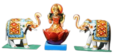 Handcrafted Lakshmi Idol with Elephant Figurines - Indian Deity Set view 2