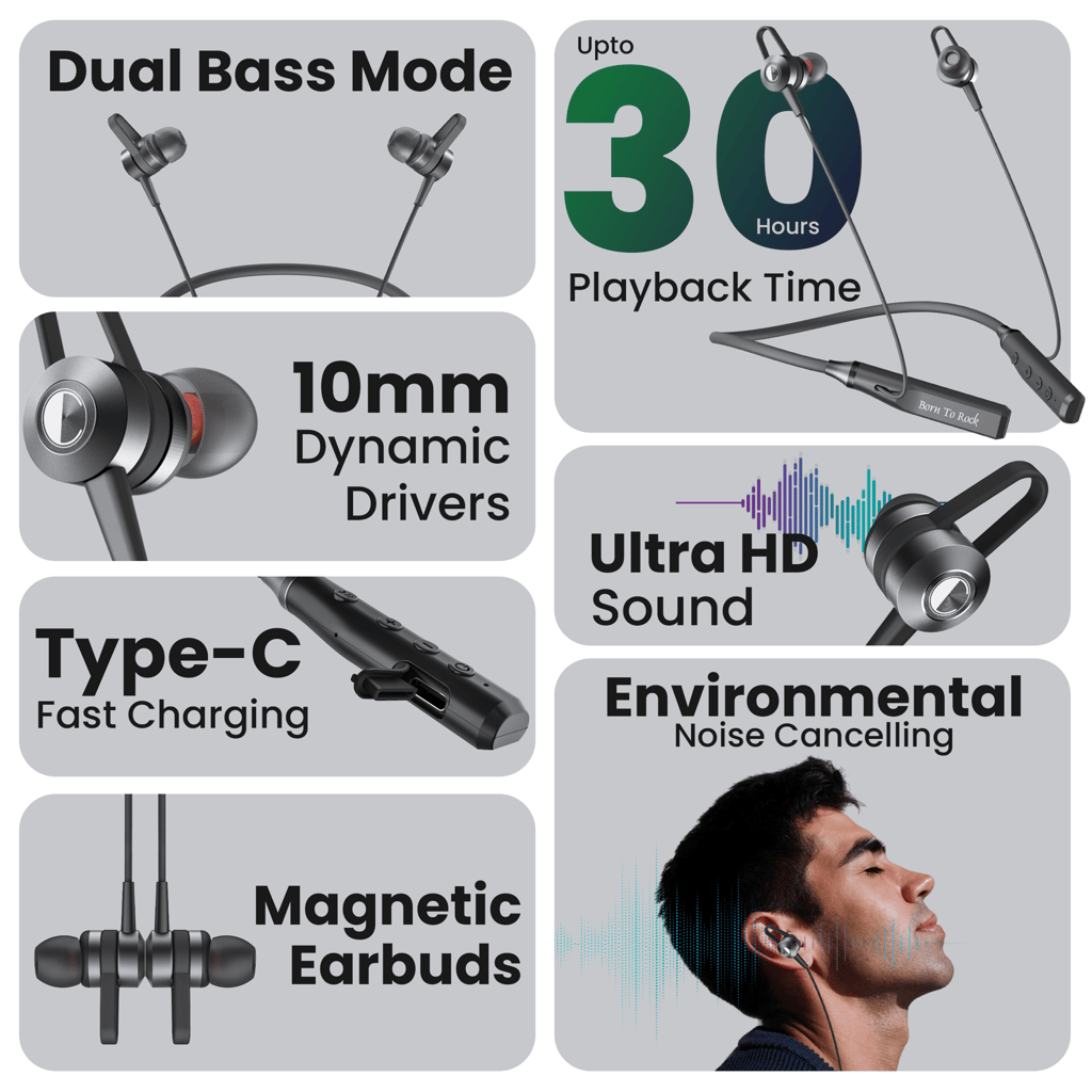 Cellecor BT-4 Wireless Waterproof Neckband with 25 Hrs playtime Headphone Bluetooth - Black view 2