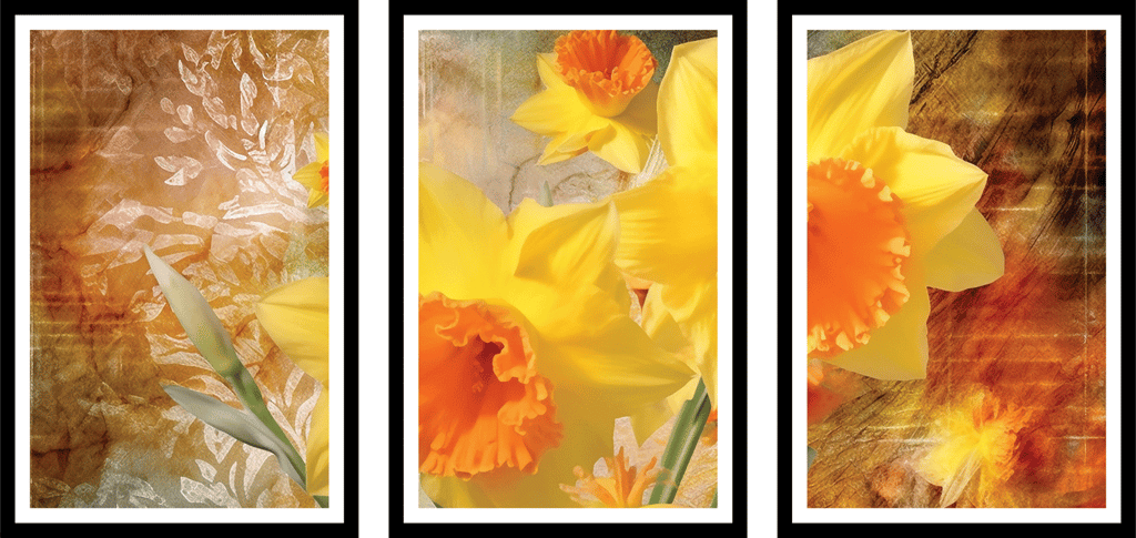 GOLD TROPICAL 3 PIECE PAINTING 48in X 24in WITH BLACK FRAME view 2