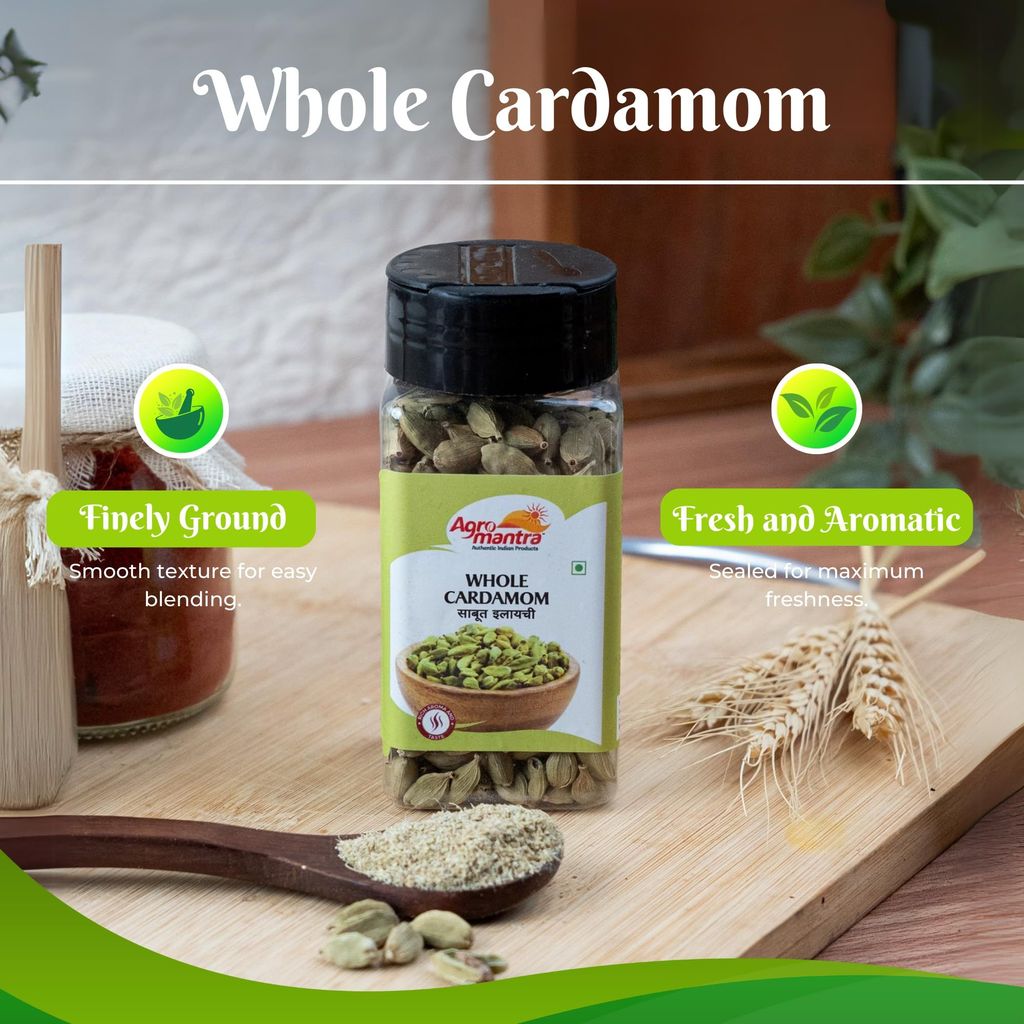Agro Mantra Whole Cardamom 100g Jar | Rich & Aromatic Green Cardamom | Sourced from Kerala | Perfect for Kheer, Chai, Biryanis & Curries | Fresh & Versatile Indian Spice (pack of 2) view 2