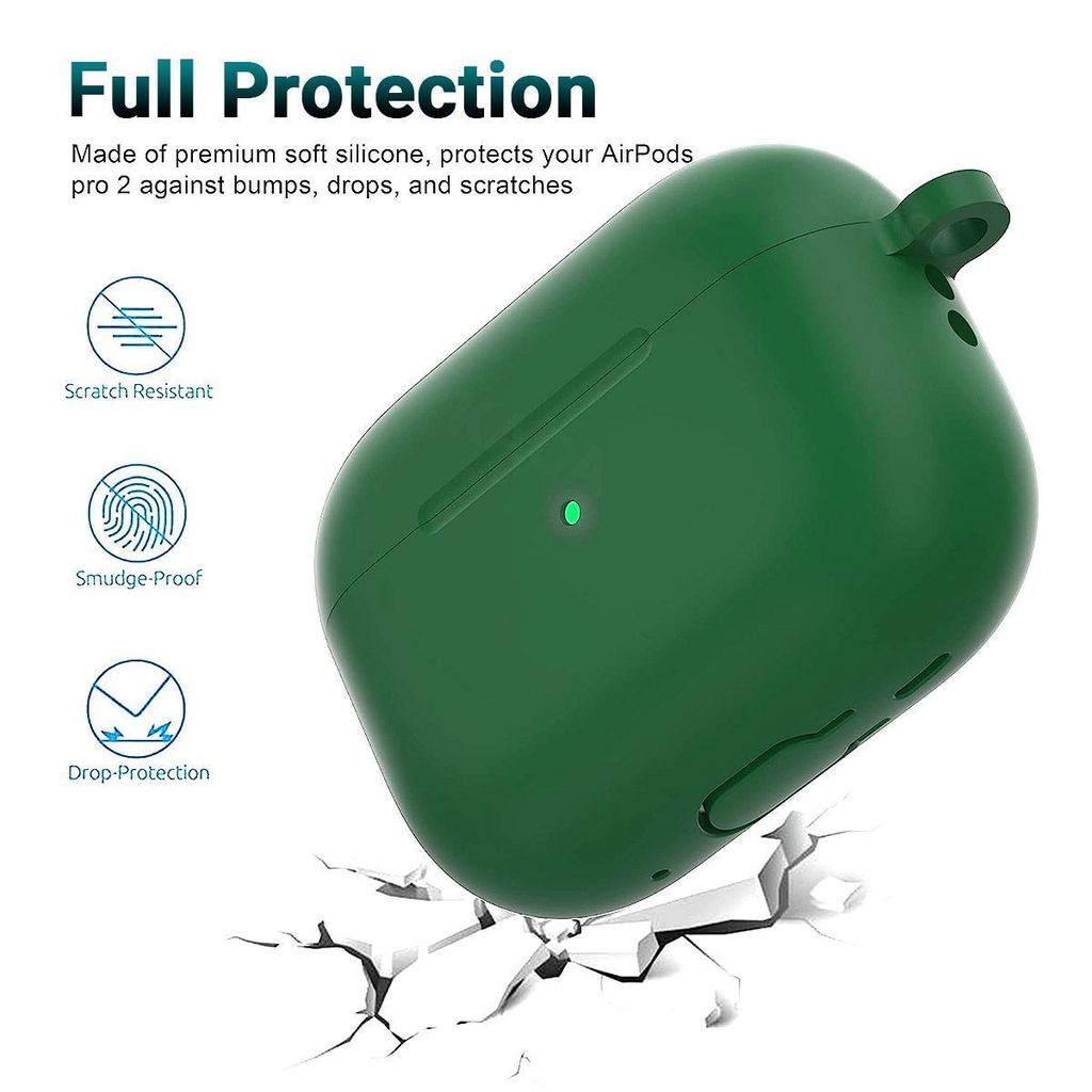 LIRAMARK Silicone Soft Case Cover with Buckle for Airpods Pro 2 Case (2023/2022), AirPods Pro 2nd Generation Cover (Green) view 2