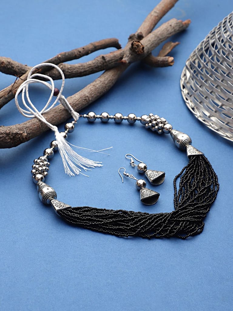 Cardinal Oxidized Black Beads Multistring Necklace Set view 2