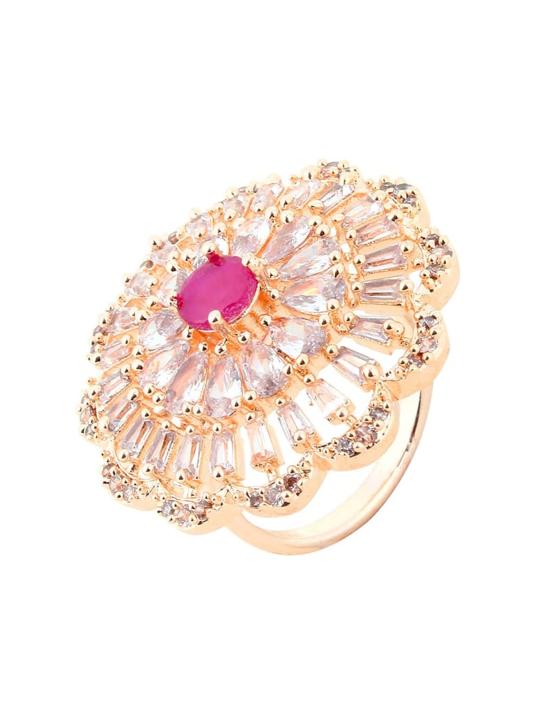 Cardinal Rose Gold Plated Brass Red Stone American Diamond Adjustable Ring view 2