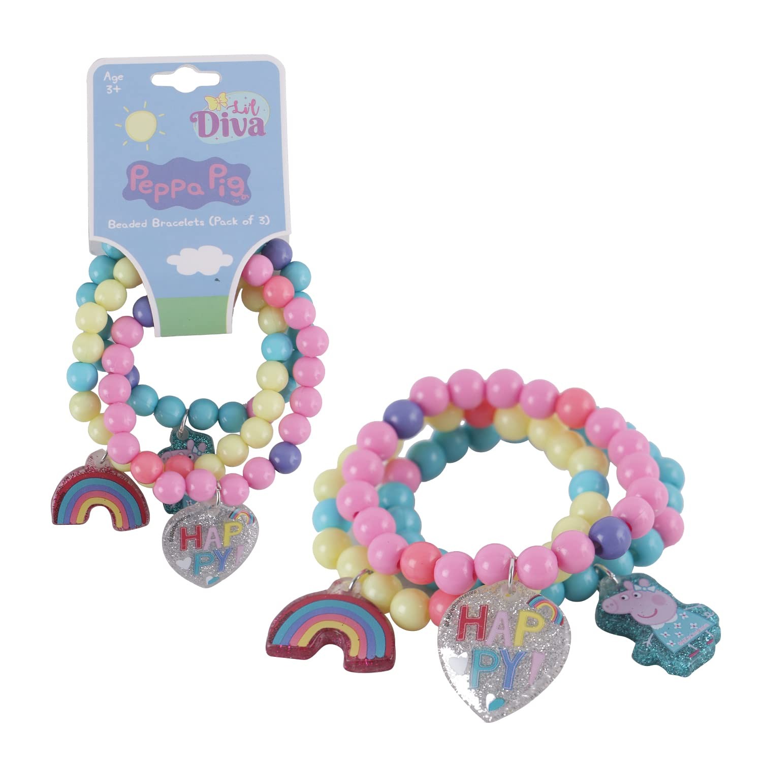 Li'l Diva Peppa Pig Pack of 3 Multicoloured Beaded Bracelets For Girls 3 Years and Above view 2