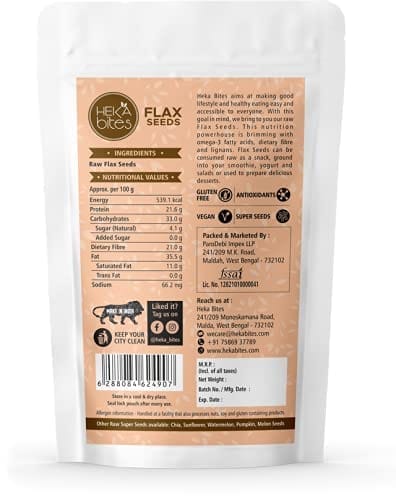 Heka Bites Raw Flax Seeds, 250g | 100% Raw Seeds| Source of Omega 3 Fatty Acids, Calcium and Iron| Rich in Dietary Fibre and Protein| Antioxidants| Super Seeds| Diet Snacks view 2