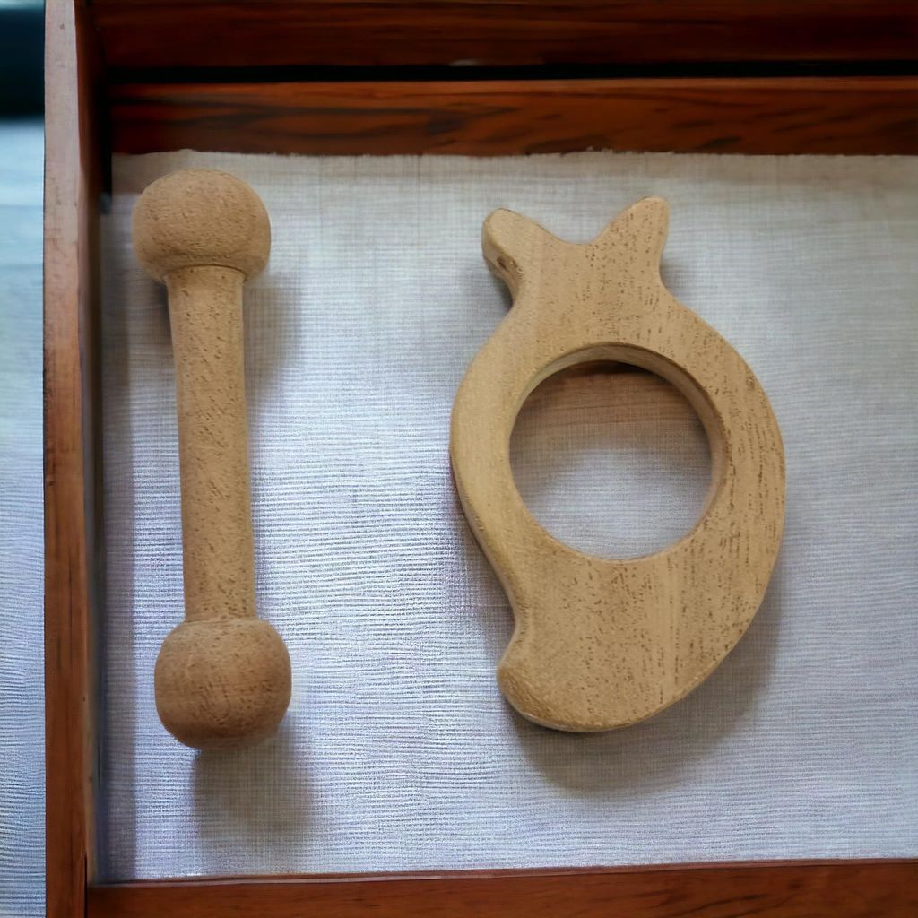 Neem Wooden Teethers for Teething for 0-3 Years Kids - Mango & Dumbbell view 2